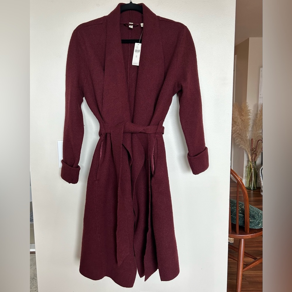 Anthropologie Burgundy Wool Coat, with Tie Belt